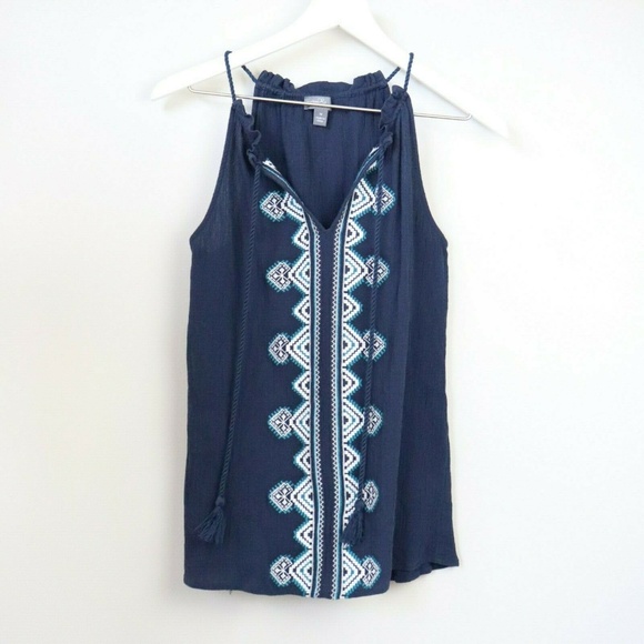 Market & Spruce Tops - Market & Spruce Halter Tassel Detail Blouse
